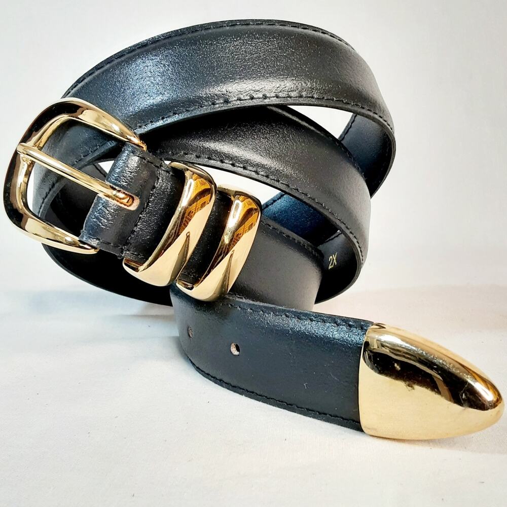 💎Orchid Blue Genuine Leather Belt 2X Waist Double Loop Gold Tone Hardware